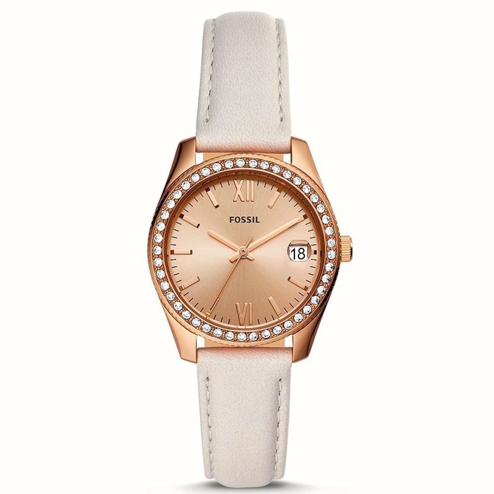 Fossil Ladies Scarlette Mini Three-Hand Date Mineral Gray Leather Watch (ES4556) - Picture 1 of 4